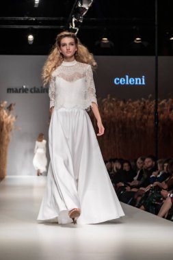 Budapest Hungary, Nov 22 19: At the Marie Claire fashion week model walks at the Project Runway with new designs.