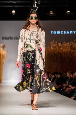 Budapest Hungary, Nov 22 19: At the Marie Claire fashion week model walks at the Project Runway with new designs.