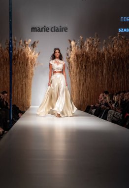 Budapest Hungary, Nov 22 19: At the Marie Claire fashion week model walks at the Project Runway with new designs.