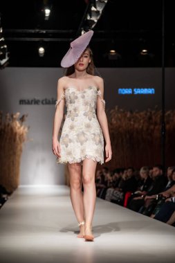 Budapest Hungary, Nov 22 19: At the Marie Claire fashion week model walks at the Project Runway with new designs.