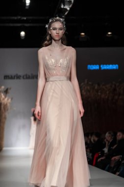 Budapest Hungary, Nov 22 19: At the Marie Claire fashion week model walks at the Project Runway with new designs.