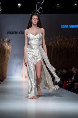 Budapest Hungary, Nov 22 19: At the Marie Claire fashion week model walks at the Project Runway with new designs.