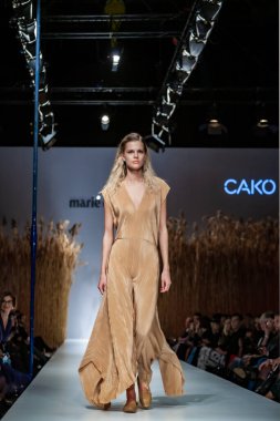 Budapest Hungary, Nov 22 19: At the Marie Claire fashion week model walks at the Project Runway with new designs.