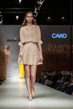 Budapest Hungary, Nov 22 19: At the Marie Claire fashion week model walks at the Project Runway with new designs.