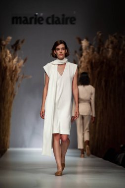 Budapest Hungary, Nov 22 19: At the Marie Claire fashion week model walks at the Project Runway with new designs.