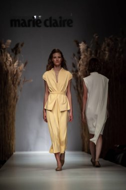 Budapest Hungary, Nov 22 19: At the Marie Claire fashion week model walks at the Project Runway with new designs.