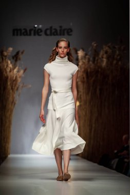 Budapest Hungary, Nov 22 19: At the Marie Claire fashion week model walks at the Project Runway with new designs.