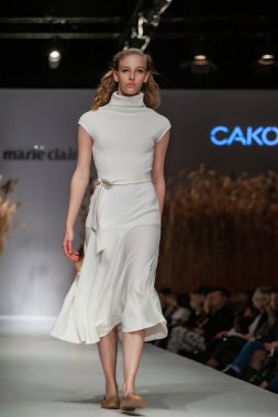 Budapest Hungary, Nov 22 19: At the Marie Claire fashion week model walks at the Project Runway with new designs.