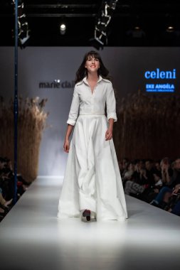 Budapest Hungary, Nov 22 19: At the Marie Claire fashion week model walks at the Project Runway with new designs.