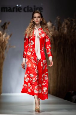 Budapest Hungary, Nov 22 19: At the Marie Claire fashion week model walks at the Project Runway with new designs.