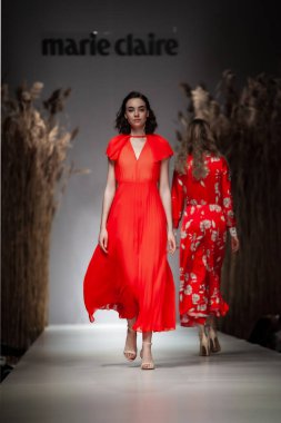 Budapest Hungary, Nov 22 19: At the Marie Claire fashion week model walks at the Project Runway with new designs.