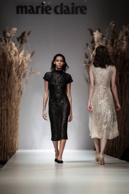 Budapest Hungary, Nov 22 19: At the Marie Claire fashion week model walks at the Project Runway with new designs.