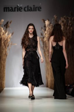 Budapest Hungary, Nov 22 19: At the Marie Claire fashion week model walks at the Project Runway with new designs.