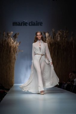 Budapest Hungary, Nov 22 19: At the Marie Claire fashion week model walks at the Project Runway with new designs.