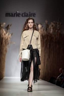 Budapest Hungary, Nov 22 19: At the Marie Claire fashion week model walks at the Project Runway with new designs.