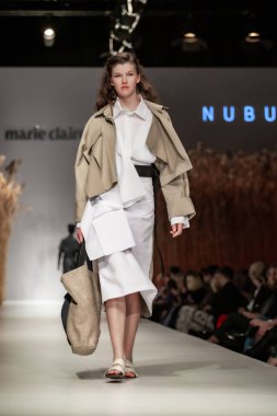 Budapest Hungary, Nov 22 19: At the Marie Claire fashion week model walks at the Project Runway with new designs.