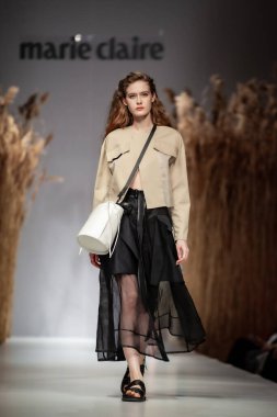 Budapest Hungary, Nov 22 19: At the Marie Claire fashion week model walks at the Project Runway with new designs.