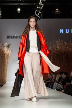 Budapest Hungary, Nov 22 19: At the Marie Claire fashion week model walks at the Project Runway with new designs.