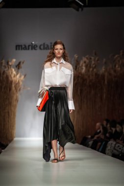 Budapest Hungary, Nov 22 19: At the Marie Claire fashion week model walks at the Project Runway with new designs.