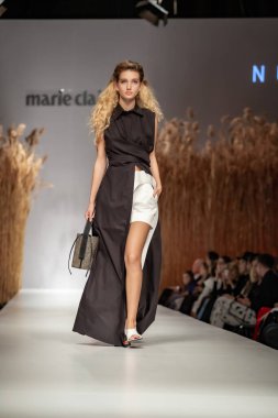 Budapest Hungary, Nov 22 19: At the Marie Claire fashion week model walks at the Project Runway with new designs.