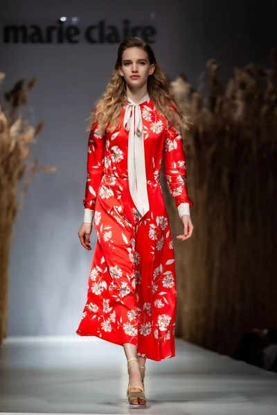 Budapest Hungary, Nov 22 19: At the Marie Claire fashion week model walks at the Project Runway with new designs.