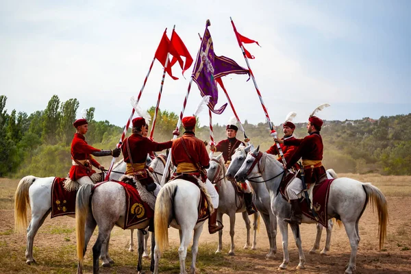 Gyenesdias Hungary May 2022 Unidentified Reenactors Military Horseman Fighting Historic —  Fotos de Stock