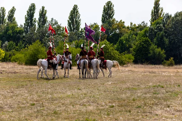 Gyenesdias Hungary May 2022 Unidentified Reenactors Military Horseman Fighting Historic — Photo