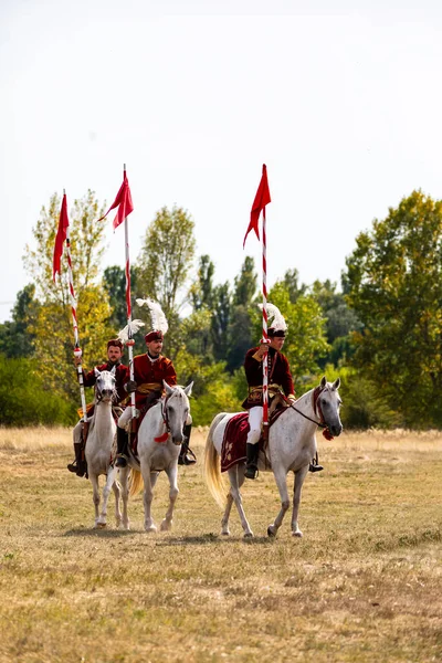Gyenesdias Hungary May 2022 Unidentified Reenactors Military Horseman Fighting Historic — Fotografia de Stock