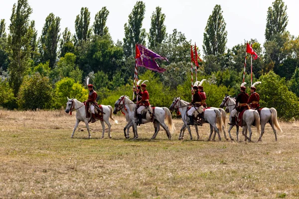 Gyenesdias Hungary May 2022 Unidentified Reenactors Military Horseman Fighting Historic — Stok fotoğraf