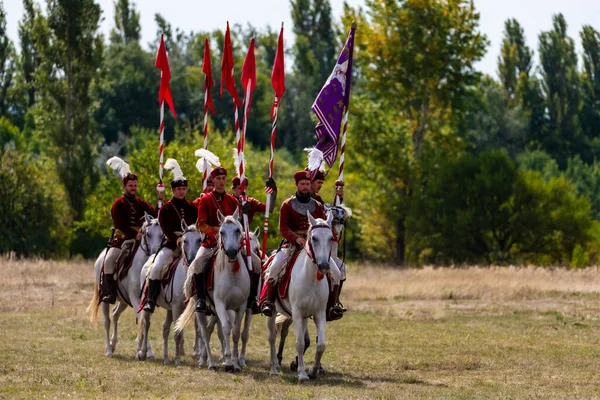 Gyenesdias Hungary May 2022 Unidentified Reenactors Military Horseman Fighting Historic — Stock fotografie
