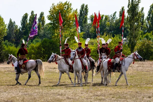 Gyenesdias Hungary May 2022 Unidentified Reenactors Military Horseman Fighting Historic — Foto de Stock