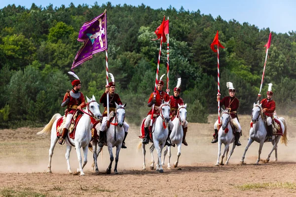 Gyenesdias Hungary May 2022 Unidentified Reenactors Military Horseman Fighting Historic — Zdjęcie stockowe