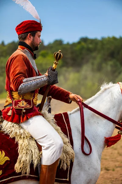 Gyenesdias Hungary May 2022 Unidentified Reenactors Military Horseman Fighting Historic — Stockfoto