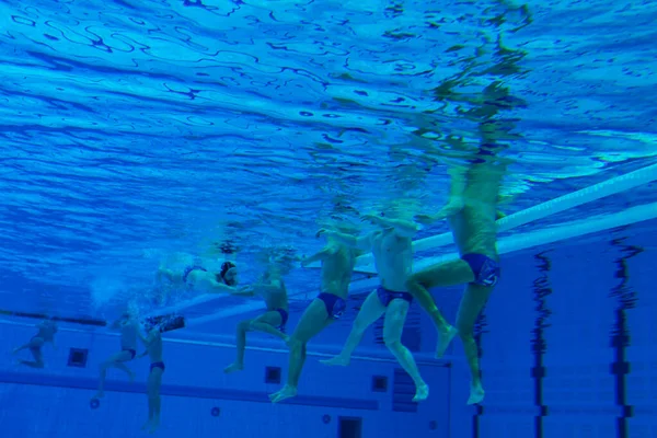 Gli Atleti Pallanuoto Visti Sott Acqua Sport Acquatici — Foto Stock