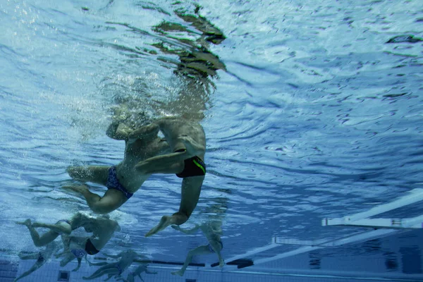 Gli Atleti Pallanuoto Visti Sott Acqua Sport Acquatici — Foto Stock