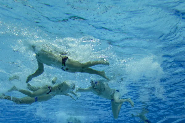 Gli Atleti Pallanuoto Visti Sott Acqua Sport Acquatici — Foto Stock