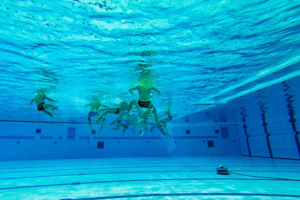 Athlètes Water Polo Vus Sous Eau Sports Nautiques — Photo