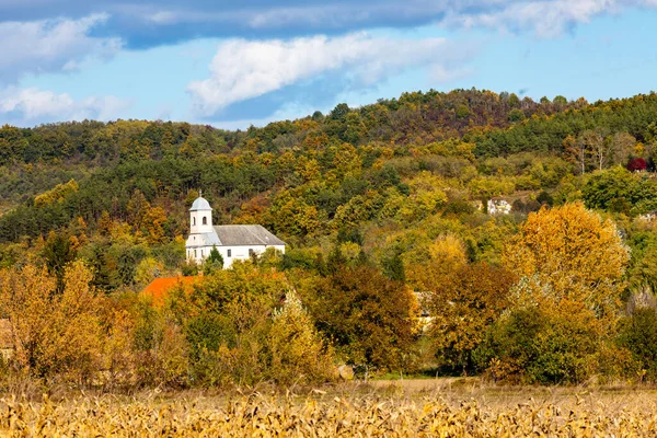 Eglise Près Forêt Pied Des Montagnes Eglise Montagne Dans Vallée — Photo