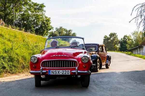 Szeged Hungary Aug 2021 Festival Rear Vintage Cars Driven Owners — Stock Photo, Image