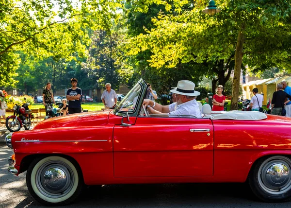 Szeged Hungaria Agustus 2022 Festival Mobil Vintage Belakang Dan Sepeda — Stok Foto