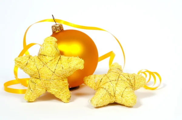 Žluté bbauble a hvězdy — Stock fotografie
