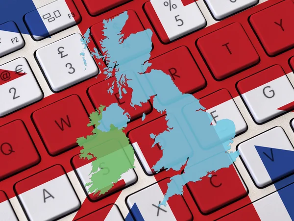 ब्रिटिश कीबोर्ड आणि यूके नकाशा — स्टॉक फोटो, इमेज