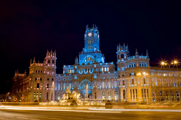 Plaza de Cibeles at Night in Madrid — Stock Photo, Image