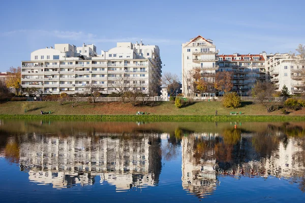 Lakeside Modern Apartment Buildings in Warsaw Stock Image