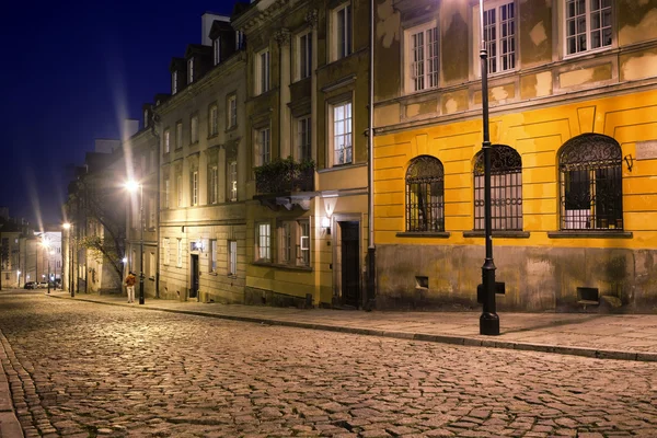 Cobbled Mostowa Street in Warsaw at Night — Stock Photo, Image