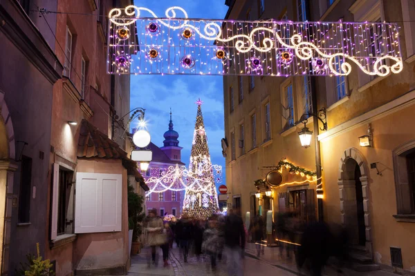 Illuminazione natalizia in via Piwna a Varsavia — Foto Stock