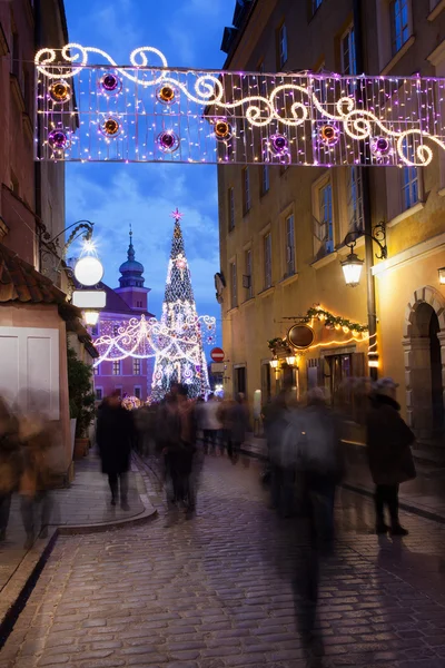 Decorações de Natal na Piwna Street em Varsóvia — Fotografia de Stock