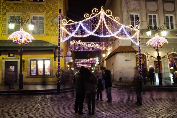 Jul belysning i gamla stan i Warszawa — Stockfoto