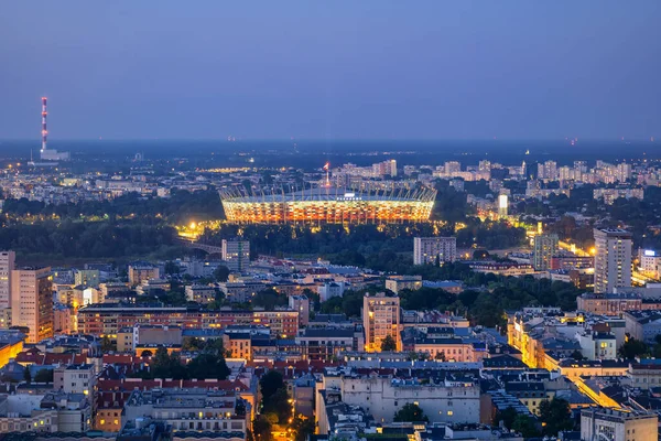 City Warsaw Poland Early Night Aerial View Cityscape National Stadium — Stock Photo, Image