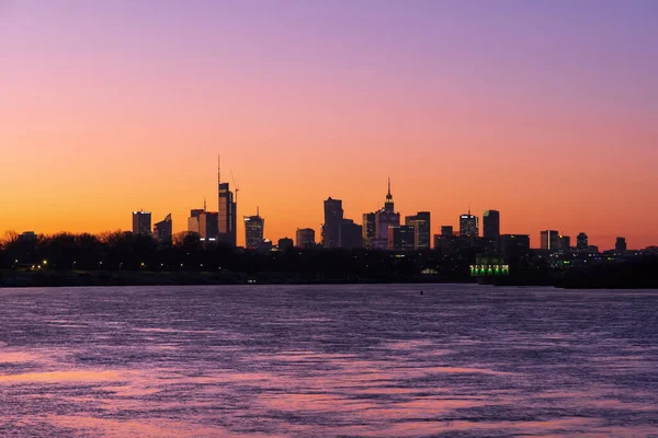 City Warsaw River View Skyline Evening Poland — Foto Stock